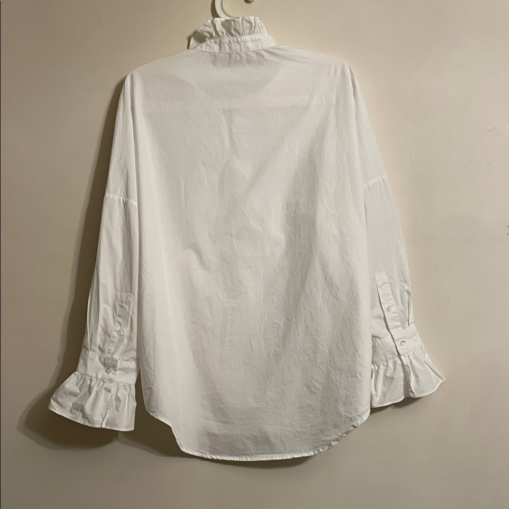 Alex Mill White Ruffle Collar Blouse Button Front Cotton Top Size L - Picture 5 of 13
